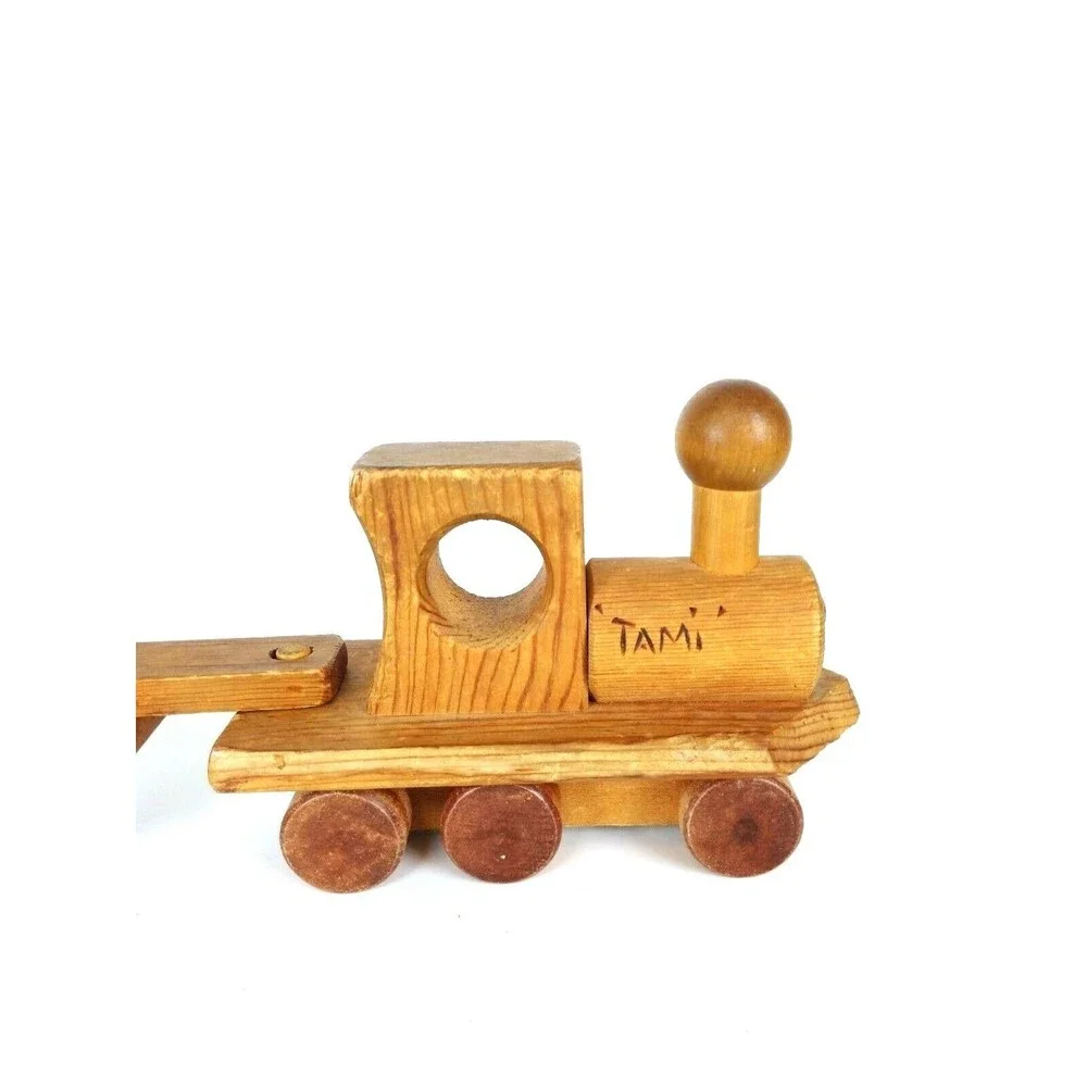 Vintage 60s 70s Hand Crafted Wooden Three-Car Caboose Train Pull Toy 